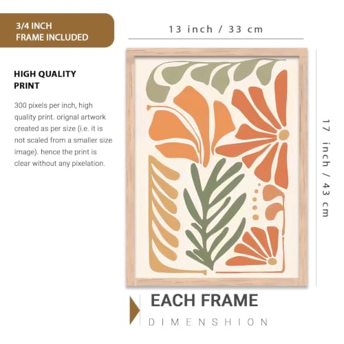 Image of kotart Home Decor Boho Painting Decorative Wall Art poster With Frame For Living Room Bed Room Hotel Wall Decor Digital Reprint Set of 3 (13X17 inch)
