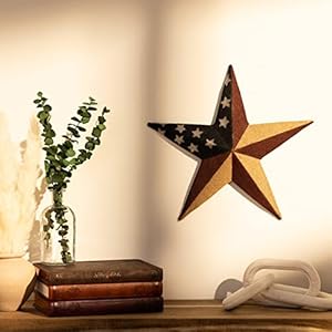 Cwi gifts metal and burlap patriotic barn star 18 american flag hanging star farmhouse wall decor 1  urban country home decor