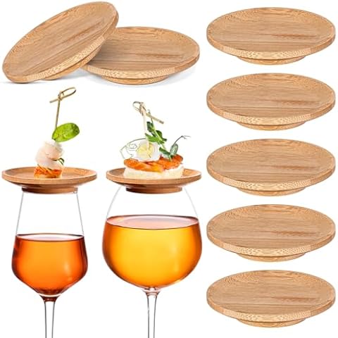 Tessco 8 Pcs 4" Wine Glass Charcuterie Topper Bamboo Round Wine Glass Charcuterie Board Topper Dual Use Wine Glass Topper Appetizer Plates for Christmas Party Family Gatherings Bars Restaurants Cover