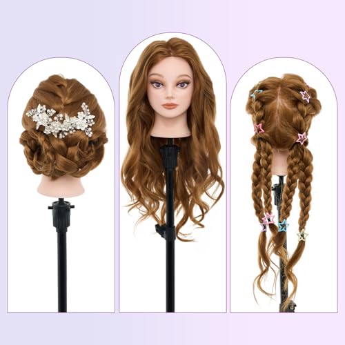 Mannequin Head 80% Human Hair - 28\" Makeup Manikin Doll Head for Hair Styling, Hairdressing Training Practice Braiding for Cosmetology Students, Professionals & Practice Exams