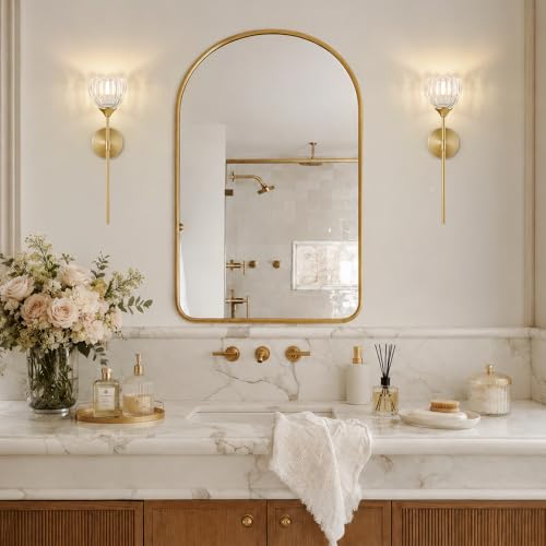 Image of Vintage Battery Operated Wall Sconce Set of 2, Clear Tulip Glass Lampshade Wireless 5300 mAh Rechargeable Battery Powered LED Wall Light with Remote Dimmable for Bedroom Bathroom Living Room