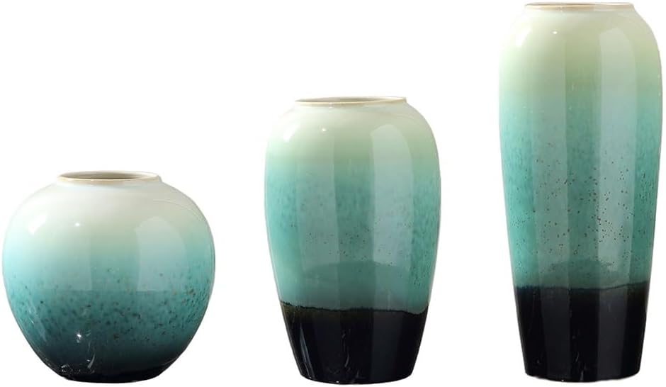 Vase Porcelain Green Vase Three-piece Set Ceramic Flower Decoration Modern Simple Desktop Decoration Dried Flower Flower Arrangement Decoration Suitable for dining and living room home decoratio