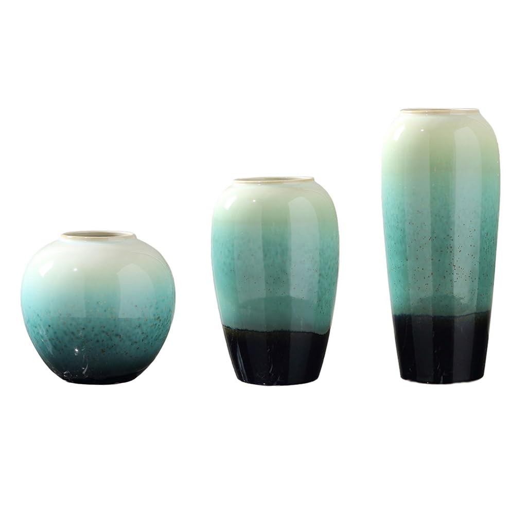 Home Vases Porcelain Green Vase Three-piece Set Ceramic Flower Decoration Modern Simple Desktop Dried Arrangement Indoors Decor
