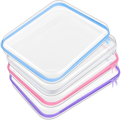 Image of Hoolerry 4 Pcs Hard Clear Zipper Case Makeup Bags Plastic Zipper Pouch Transparent Storage Box Containers for Cosmetics, Snacks, Building Blocks, Puzzles(Clear,13.8 x 11.8 x 2 in,Multicolor)