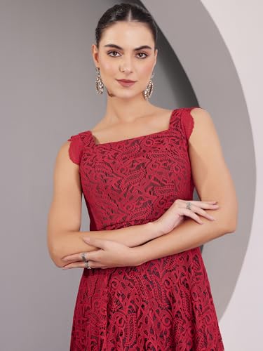 Image of Miss Chase Women's Round Neck Sleeveless Floral Ruffled GatheKnee-Long Skater Dress