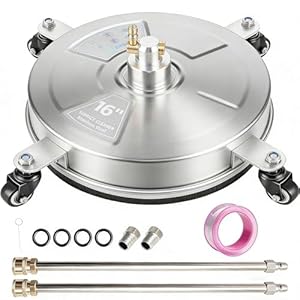 Hourleey 16″ Pressure Washer Surface Cleaner, Stainless Steel Surface Cleaner with 4 Wheels for Concrete, Patio, Sidewalk, Deck, Pathway 1/4″ Quick Connector, 2 Extension Wand, 4000 PSI