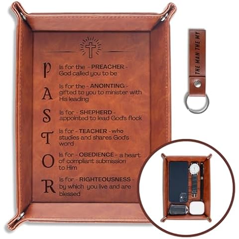 INNObeta Pastor Appreciation Gifts Valet Tray, Desktop Storage Organizer PU Leather Bedside Tray Key Coin Holder for Pastor, Perfect for Appreciation Day, Birthday, Christmas Cover