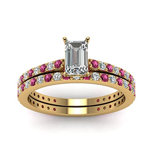 Image of 55Carat Choose Your Gemstone Emerald Shape 14k Yellow Gold Plated Wedding Ring Classic Delicate Diamond CZ Everyday Wedding Jewelry Handmade Ring Minimal Surprise Gifts for Ladies : US 4 to 12