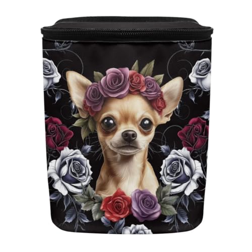 Image of Talayituse Chihuahua Rose Pattern Car Trash Can with Lid, Leak Proof Auto Trash Bag Hanging Vehicle Garbage Can Multipurpose Storage Container for Back Seat Road Trip
