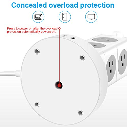 Power Strip Tower, Ftedk Surge Protector Power Tower With 12 Ac And 3 Usb Long Extension Cord 3.4A Usb Iq Charging Station With Overload Protection For Home Office Dorm #TOP2