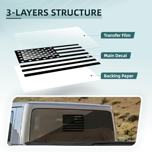 Image of Rear Middle Window American Flag Decal Compatible with Ford F150 F250 F350 2025 2024 2023-2015 Custom Fit Back Center Sliding Window Glass USA Flag Vinyl Sticker Exterior Accessories(Matte Black)