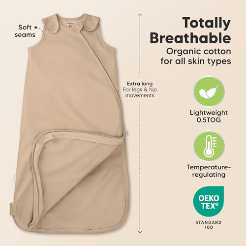 Image of 2-Pack Organic Baby Sleep Sacks, 100% Cotton 0.5TOG (Ecru, 18-24M) | Soft Breathable, Baby Wearable Blanket, Toddler Sleeping Sack 18-24 Months, Easy to Wear Transitional Swaddles for Newborns