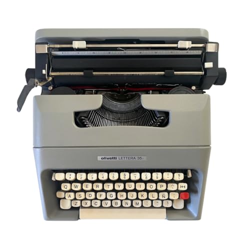 Máquina de Escribir Vintage Olivetti Lettera 35 en Color Gris - Teclado en Castellano Revisada y Funcional Ideal para Coleccionismo - Totalmente Funcional