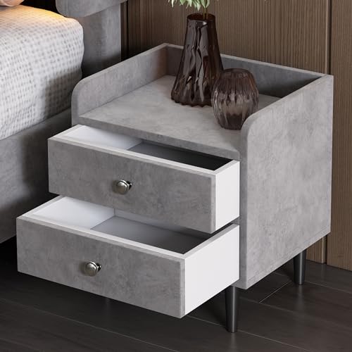 Aunvla Mesita de noche tapizada con 2 cajones