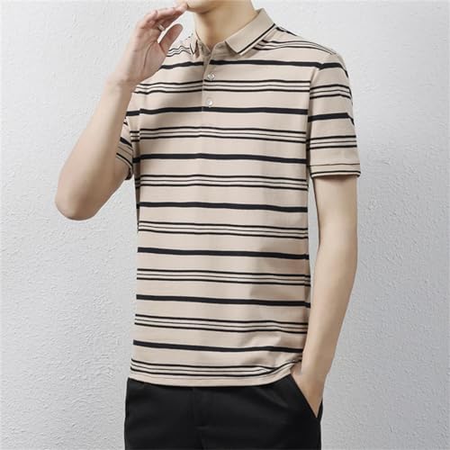 Dndrdhfb Men's French Striped Polo Shirt Cotton Short Sleeve Shirt Casual Lapel T-Shirt2