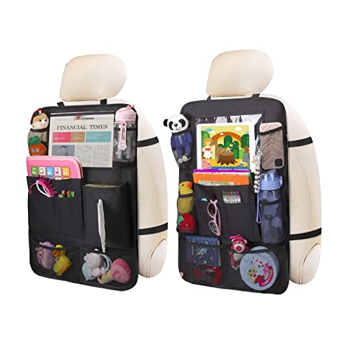 Image of 2 Pack Enhanced Backseat Car Organizer, Muti-Pocket Car Back of Seat Protector ,Kick Mats with 10" Touch Screen Tablet Holder, Back Seat Organizers and Storage for Kids and Toddlers Toy Bottle Vehicle Travel Accessories
