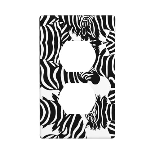 Phayah Dibujo de línea fina de un patrón de cebra dúplex receptáculo de pared placa de pared tamaño estándar policarbonato termoplástico doble enchufe cubiertas