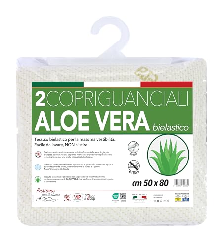 V.I.P. Very Important Pillow V.I.P. Paar Kissenbezüge Aloe Vera Jacquard elastisch mit Reißverschluss 50 x 80 cm, Made in Italy