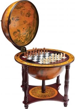 BNFUSA HHGLBCH Kassel 13 in. Diameter Globe with 57 Pieces Chess and Checkers Set by BNF
