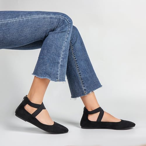 Women's Flats Comfortable Fashion Shoes for Women with Elastic Ankle Straps Dressy Ballerina Style Closed Toe s for Women Casual Flat2