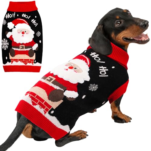 Dog Christmas Sweater for Small Medium Dogs Adorable Festival Pattern Santa Pet Costumes Turtleneck Knitted Puppy Clothes Soft Warm Cold Weather Dog Christmas Outfit Party