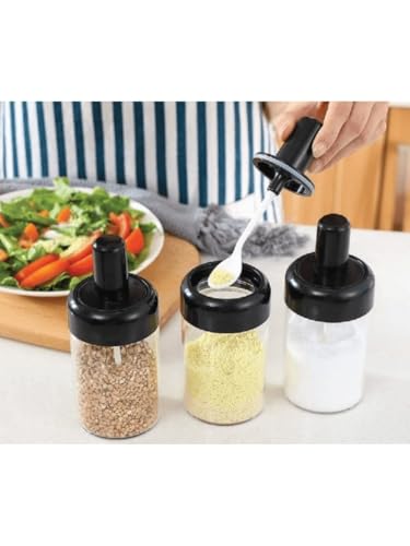 Kit DOIS porta tempero, armazenador guardador de condimentos e especiarias acompanhado de uma colher
