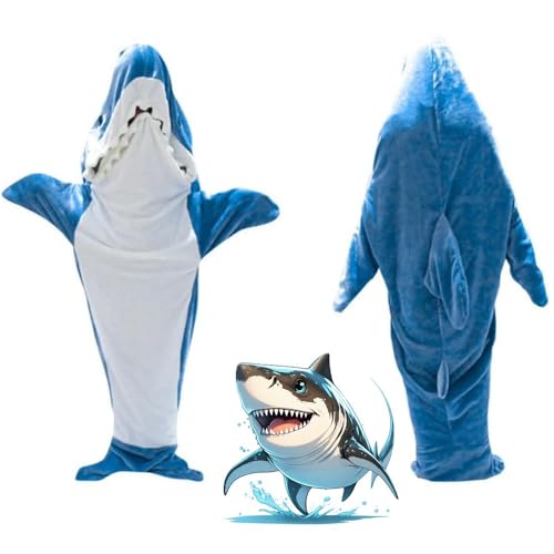 Shark Blanket Onesie, Shark Hoodie for Adults, Soft Cozy Flannel Shark Costume Sleeping Bag (L(155-165CM))