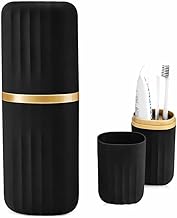 QONETIC Travel Tooth Brush Holder for Bathroom Square Toothbrush Holder for Travel, Portable Toothbrush Case & Tooth Brush Cover Box Organizer for Traveling, Camping, & Business Trips (Black)