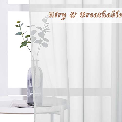 Image of NICETOWN Long Sheer Curtain Panels - Ring Top Modern Window Treatment Voile Drapes for Bedroom /Living Room (Light Gray, One Pair, W54 x L96)