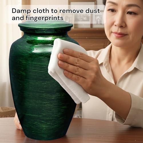 Image of ALPHA Living HOME Handcrafted Metal Cremation Urns for Ashes - Adult Funeral Urn for Human Ashes Suitable for Cemetery Burial or Niche - Large Size fits Remains of Adults up to 200 lbs 11 inch (Green)