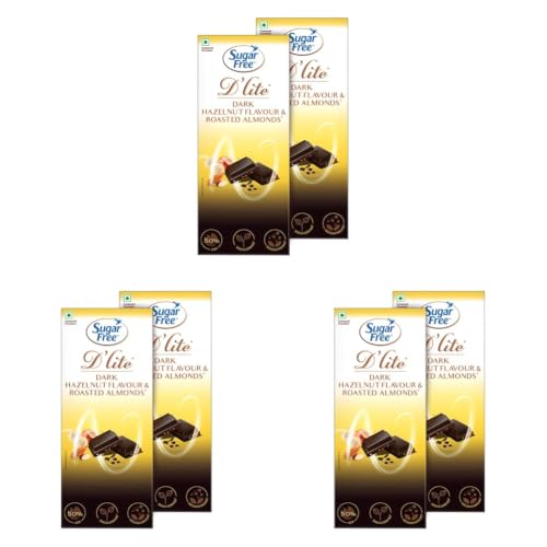 Image of Sugar Free D'lite Hazelnut & Almonds Dark Chocolate Bar, 80 Grams (Pack of 6)