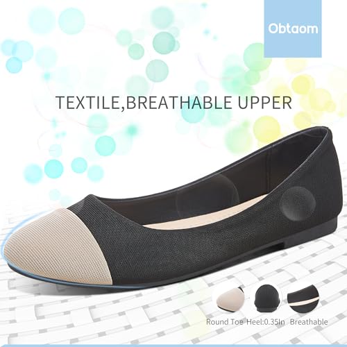 Image of Obtaom Round Toe Women Flat Shoes Slip on Girls Dress Black Ballet Flats