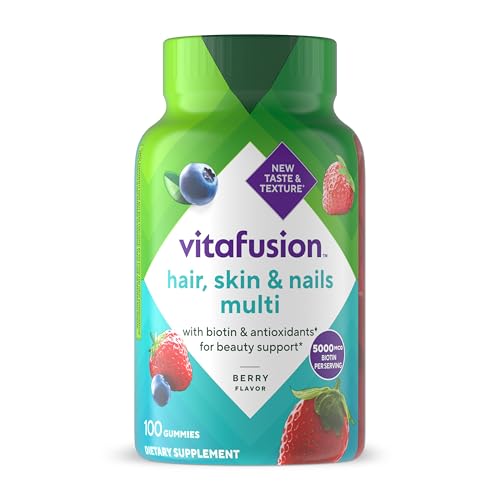 Vitafusion Gorgeous Hair, Skin Nails Multivitamin Gummy Vitamins, plus Biotin and Antioxidant vitamins CE, Raspberry Flavor, 100ct (33 day supply), from America’s Number One Gummy Vitamin Brand