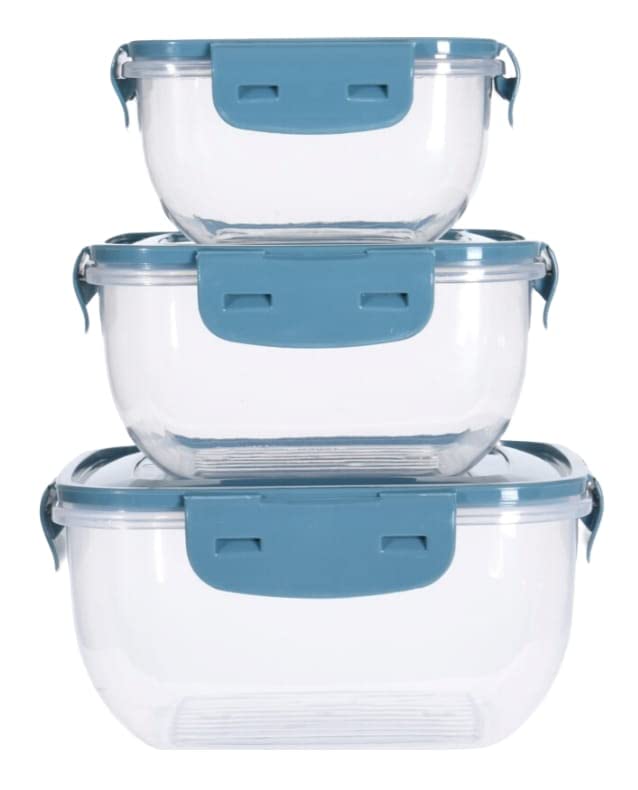OrionMart3pcs Food Storage Containers with Lids Airtight & Reusable – Plastic BPA-Free 100% Leak Proof Freezer Microwave Safe Square Stackable Boxes