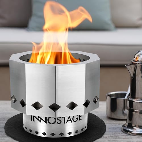 INNO STAGE Chimenea de mesa – Hoguera portátil para madera o pellets, pequeña hoguera para camping, senderismo o hoguera de playa
