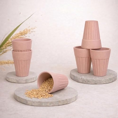 Image of HuskMade Eco-Friendly Tea Cup Set of 6 | Kulhad Style Coffee & Tea Mugs | 140 ml Unbreakable, Stain-Free, Heat Resistant, Reusable, Microwave Safe | Rice Husk & Bamboo Fibre | Pastel Peach