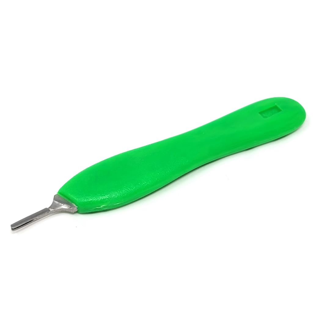Multipurpose Scalpel Handle #5 with Hard Plastic Knife Handle, Durable Blade Holder, Wide Green Color Handle for Easy Identification, Fits Surgical Blades No. 10, 11, 12, 14, 15 and 16