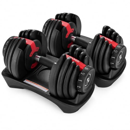 Image of Sparnod Fitness SAD-16 Adjustable Dumbbells 16kg (Set of 2), 12 Gear Quick Adjustment Digital Dial, High-Strength Steel, Nylon & Soft Rubber, 8 Safety Locks, Non-Slip Handle, Base Tray, Full-Body Strength Training