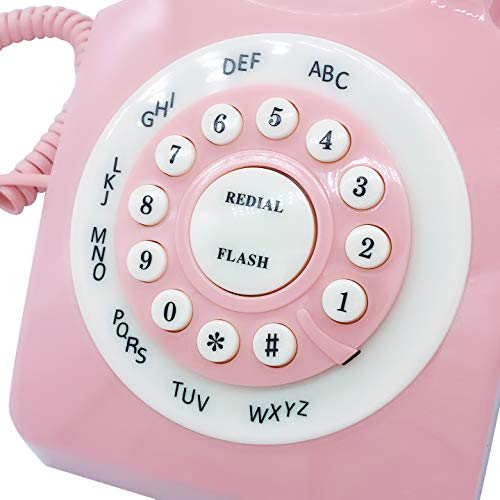 TelPal Retro Corded Landline Phone, Classic Vintage Old Fashion Telephone for Home & Office, Wired Home Phone Gift for Seniors (Pink) - Image 5