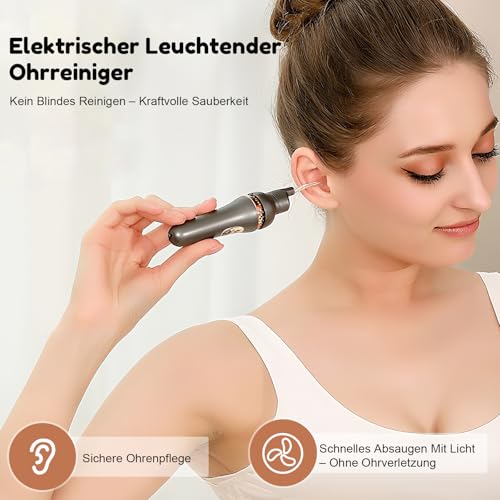 Robofun Ohrenschmalz Sauger, Sicheres & Schmerzfreier Ohrenschmalz Entferner mit LED-Licht & Silikon-Zubehör, Upgradierte Ohrenreiniger für Babys und Erwachsene