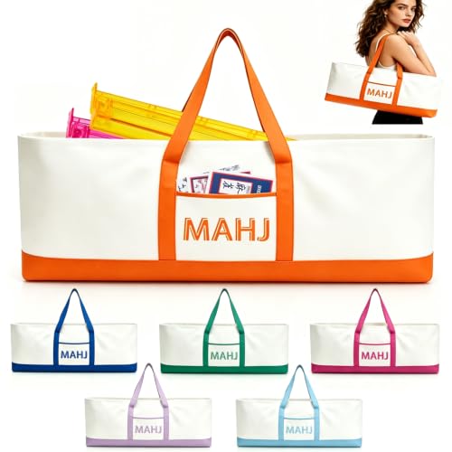 Large American Mahjong Canvas Carry Bag, 33.4 x 13.7 x 4.7 Inches Spacious Mahjong Bag for Tiles, Racks, Game Mats & Gaming Accessories, Portable Travel Organizer Gift for Mahjong Players (Orange) by Wozafepp - Used condition - US$23.50