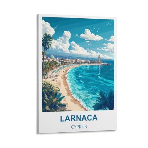 HSAYYIII Larnaka Reiseposter Zypern, Vintage-Reiseposter, 50 x 75 cm, Leinwand-Kunst,