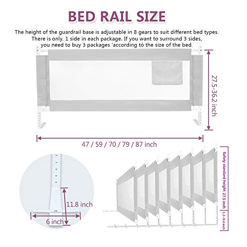 SURPCOS Bed Rails for Toddlers - 60“ 70” 80“ Extra Long Baby Bed Rail Guard for Kids Twin, Double, Full Size Queen & King Mattress (Gray) (1Side: 80''(L) X30''(H)) - Thumbnail 6