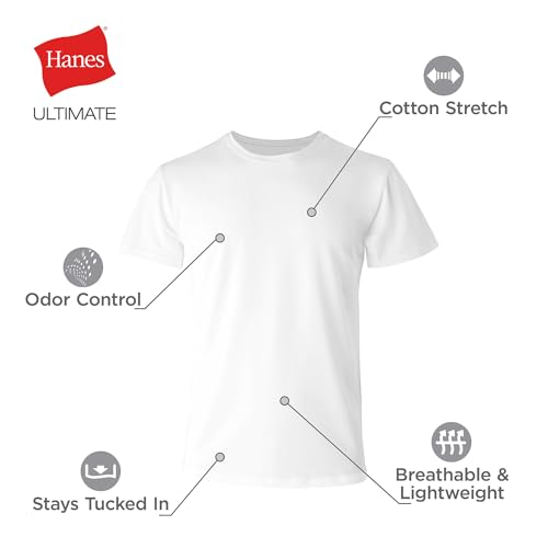 Image of Hanes Men's Ultimate Comfort Fit Cotton Stretch Crewneck Undershirts, Multipack