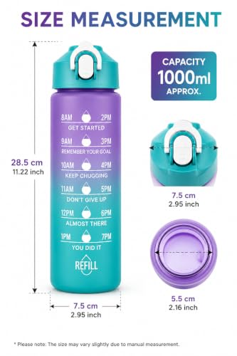 Image of Motivational Water Bottle with Time Markers, 1 Litre