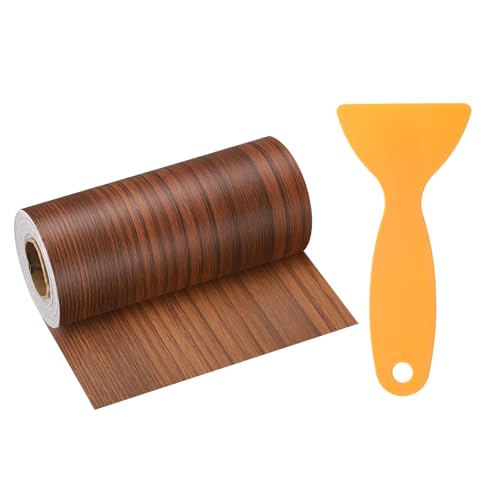 Image of HARFINGTON Wood Grain Repair Tape 4.7 Inch x 33ft Self Adhesive Repair Patch Tape Simulated Wooden Floor Tapes with Plastic Scraper for Tables Doors Windows Furniture, Teak