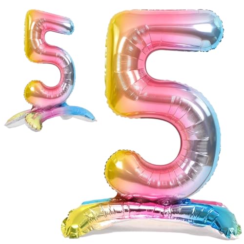 Globo 5° Cumpleaños Número 5 Pastel Multicolor de Pie Gigante, Globo XXL de 82cm. Decoración Cumpleaños. Aire.