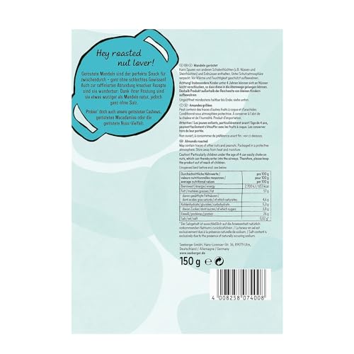 Seeberger Mandeln geröstet 5er Pack: Große knackige Mandelkerne - mit hohem Vitamin Gehalt - knusprige Kerne mit angenehm-süßlichem Aroma ohne Salz, vegan (5 x 150 g)