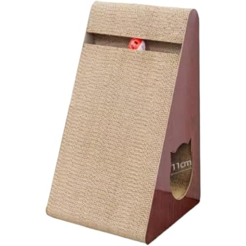 Kwueiit猫爪とぎ 段ボール つめとぎ 大猫のおもちゃ 研ぎクズが出にい 鈴付き 三角型 より高密度 ストレス発散 壁や家具の保護 縦置き/横置き 木目調デザイン 運動不足解消 おしゃれ 長持ち 大型猫の用 (27*36*60cm)