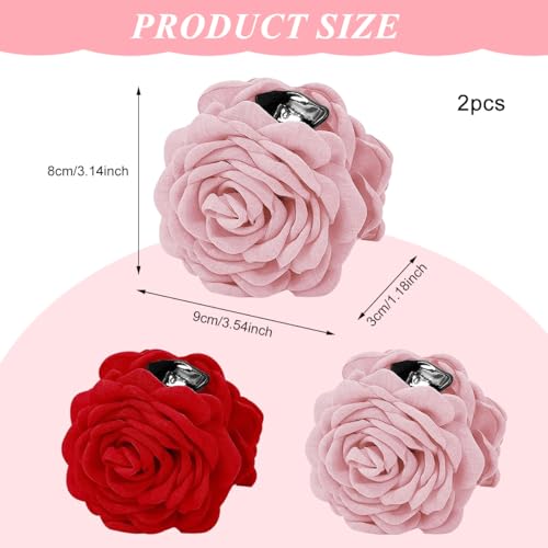 Image of PALAY 2Pcs Rose Hair Claws Clips for Women 3.5 Inch Flower Claw Clips Summer Hawaii Fashion Flower Hair Clips Women Hair Accessories - Pink & Red